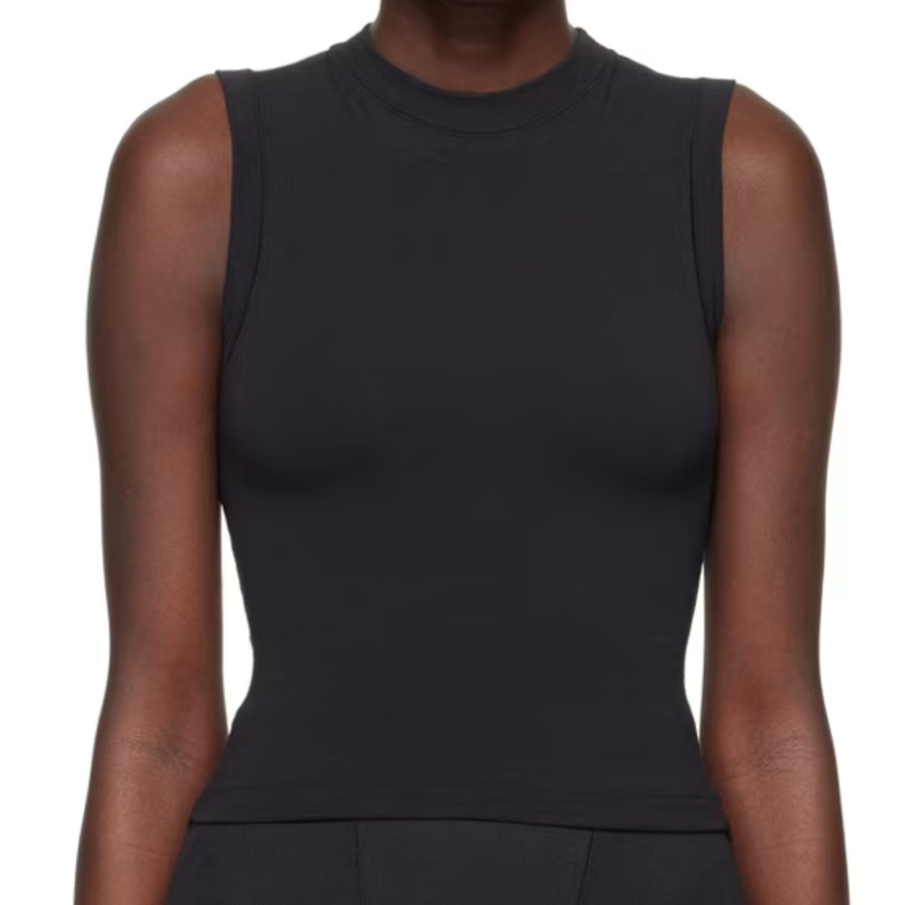 SKIMS Black Cotton Jersey Mock Neck Tank Top